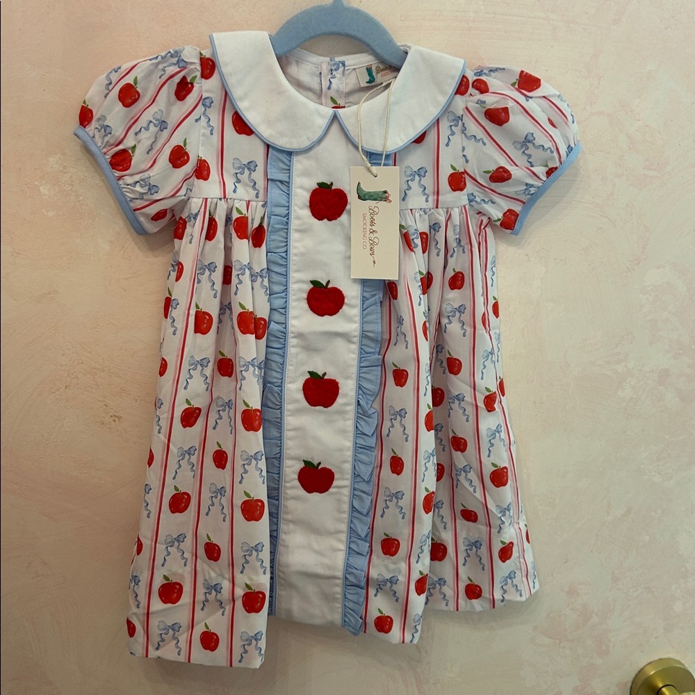 NWT Adorable Apple Print Dress with Blue Accents